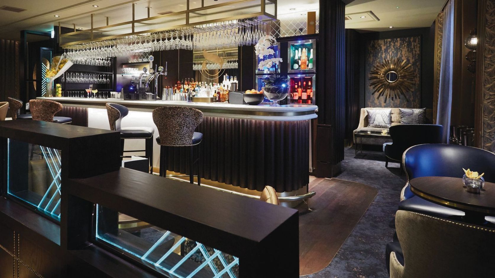 Bar area at the champagne lounge in La Dragon. 