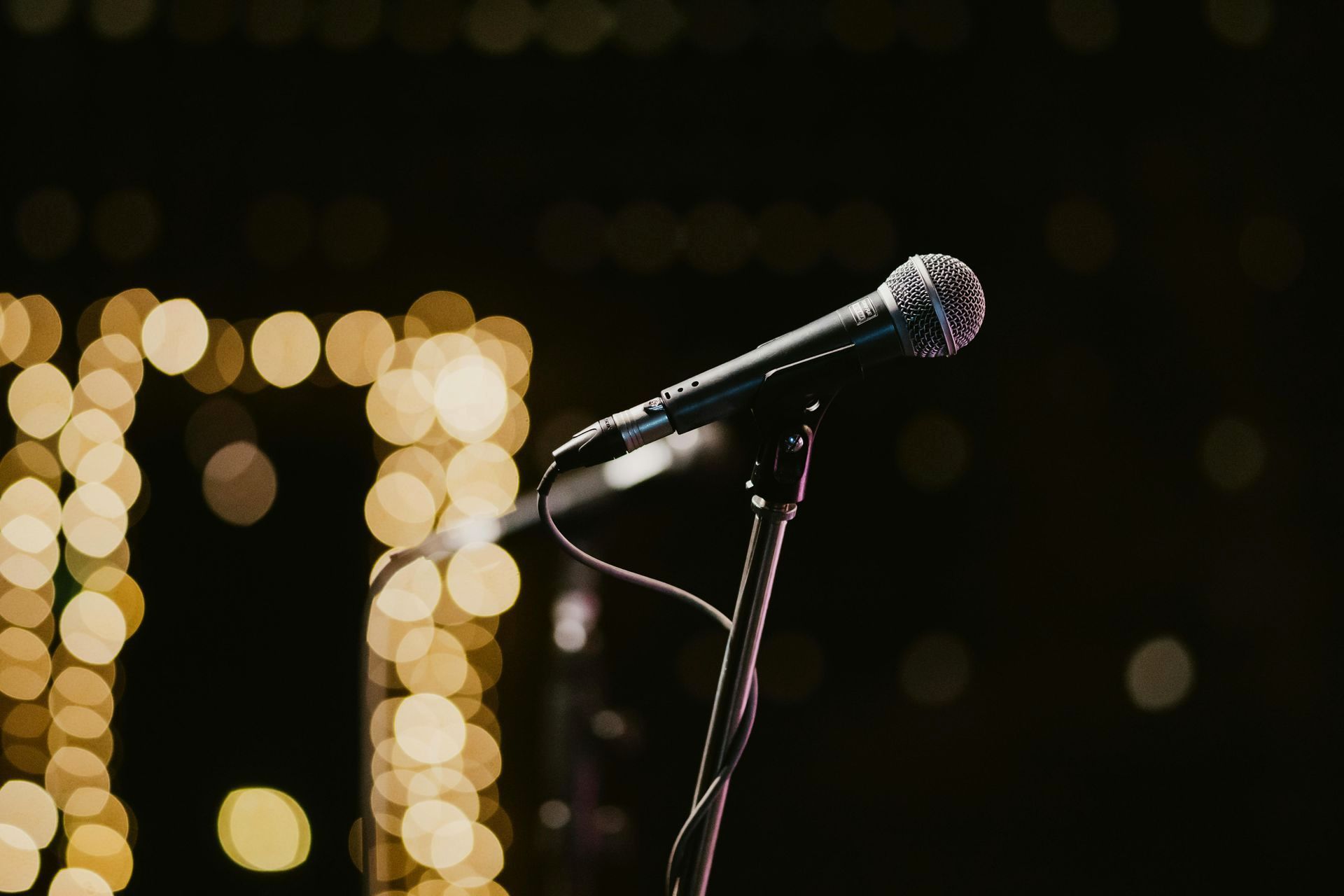 Microphone on a stand for live music nights at La Dragon champagne bar in Kilmarnock, Ayrshire