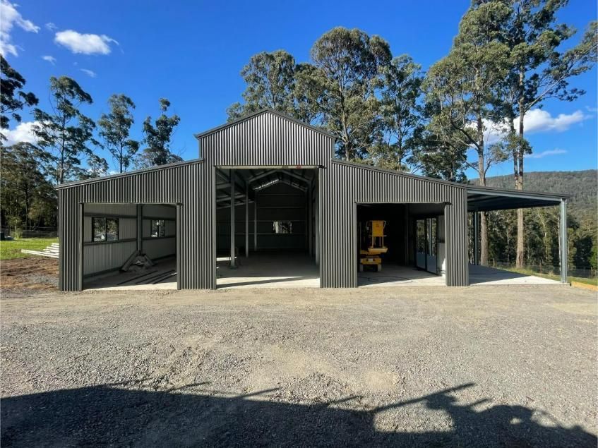 Metal Barn With an Open Central Area, Two Bays, and a Carport — Bridgey's Constructions in Wallabi Point, NSW