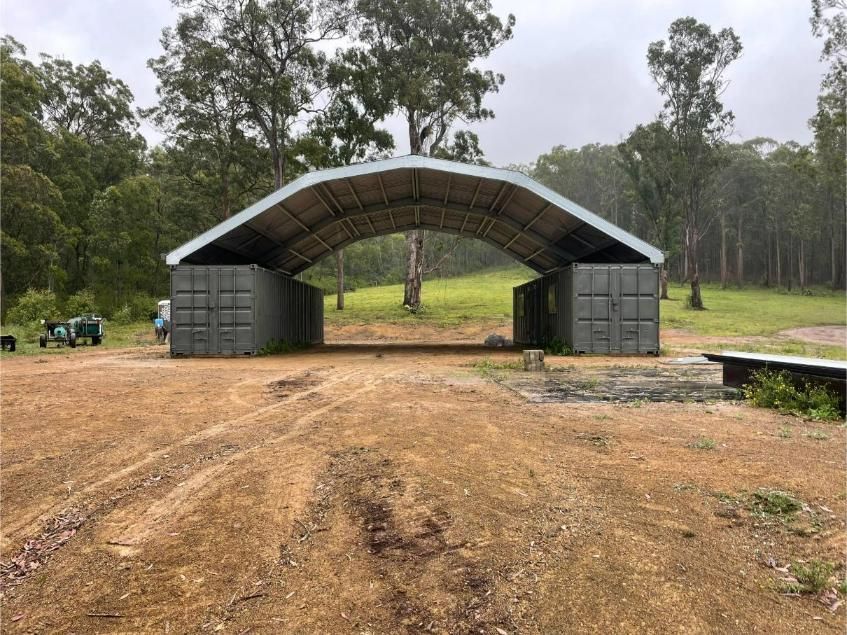 Open Air Metal Pavilion on A Dirt Clearing — Bridgey's Constructions in Wallabi Point, NSW