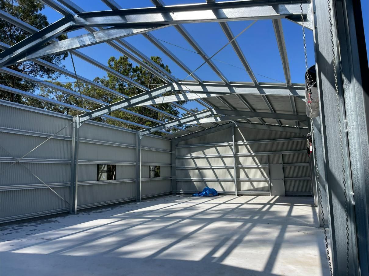 Empty Steel Frame Building Under Construction — Bridgey's Constructions in Wallabi Point, NSW