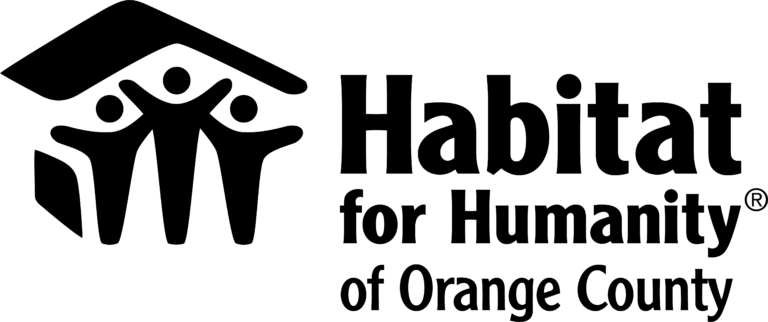 The habitat for humanity of orange county logo is black and white.
