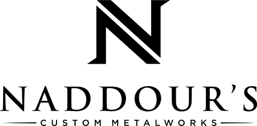 A black and white logo for naddour 's custom metalworks
