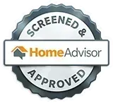 HomeAdvisor screened and approved badge with gray circular seal