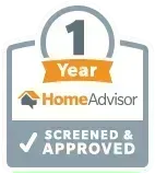 1-year HomeAdvisor screened and approved badge with checkmark and orange ribbon
