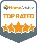 HomeAdvisor Top Rated badge with orange stars on a white and gray shield