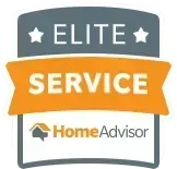 HomeAdvisor Elite Service badge in gray, orange, and white