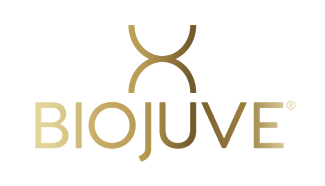 BioJuve logo in gold with stylized figure above the wordmark on a white background