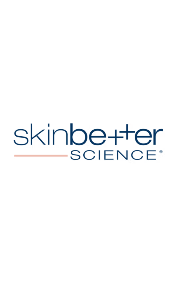 Skinbetter Science logo in blue and peach on a white background