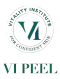 VI Peel logo with green Vitality Institute emblem and “FOR CONFIDENT SKIN” text on white background