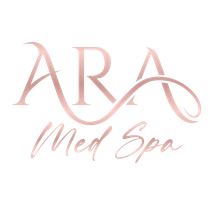 The logo for ara med spa is a pink logo with flowers and leaves.