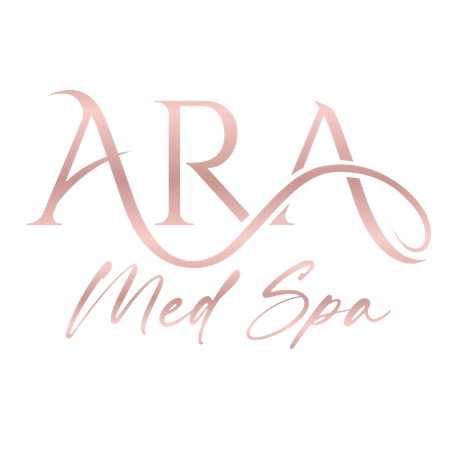 The logo for ara med spa is a pink logo with flowers and leaves.