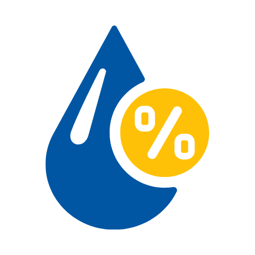 A blue water droplet icon with a yellow circle containing a white percentage symbol overlayed on the right side.