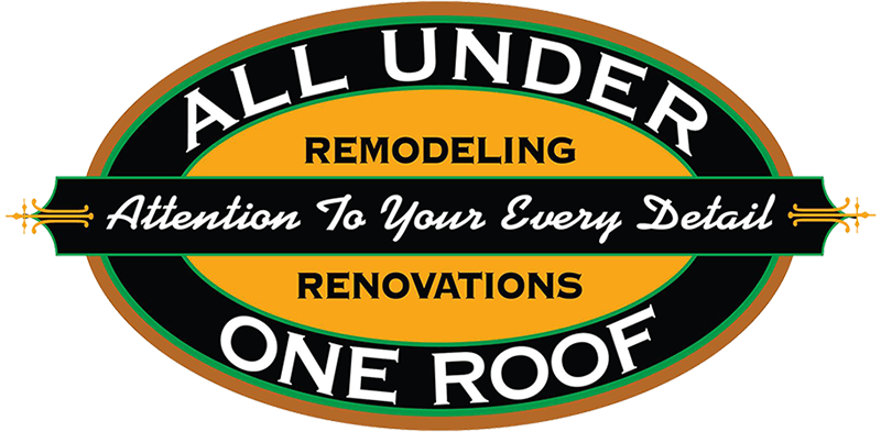 An oval logo for All Under One Roof Remodeling with the tagline 