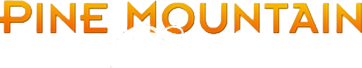 Orange “PINE MOUNTAIN” logo text on a white background