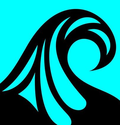 A black and blue wave on a blue background