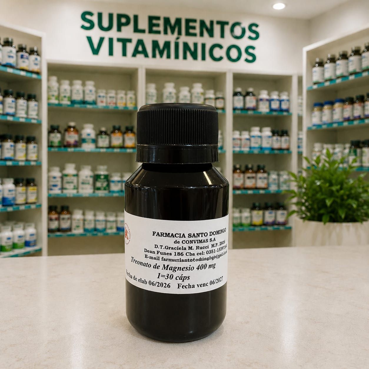 Frasco de suplemento de Treonato de Magnesio de alta biodisponibilidad para la función cognitiva.