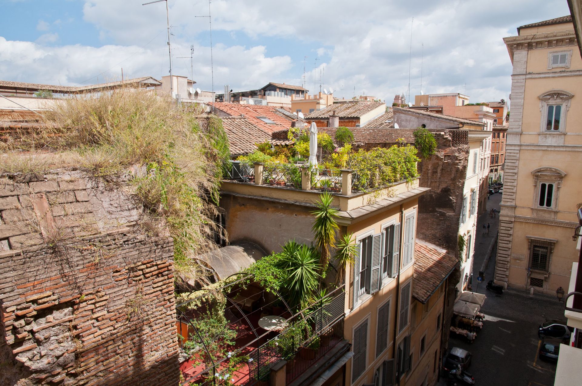 An aerial view of a city with a lot of buildings