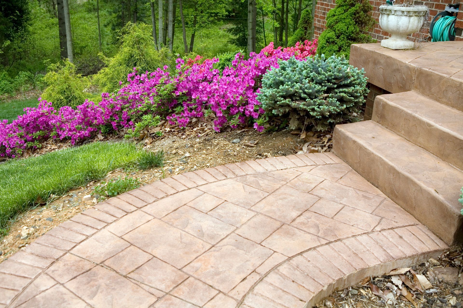 Stamped concrete porch and sidewalk.