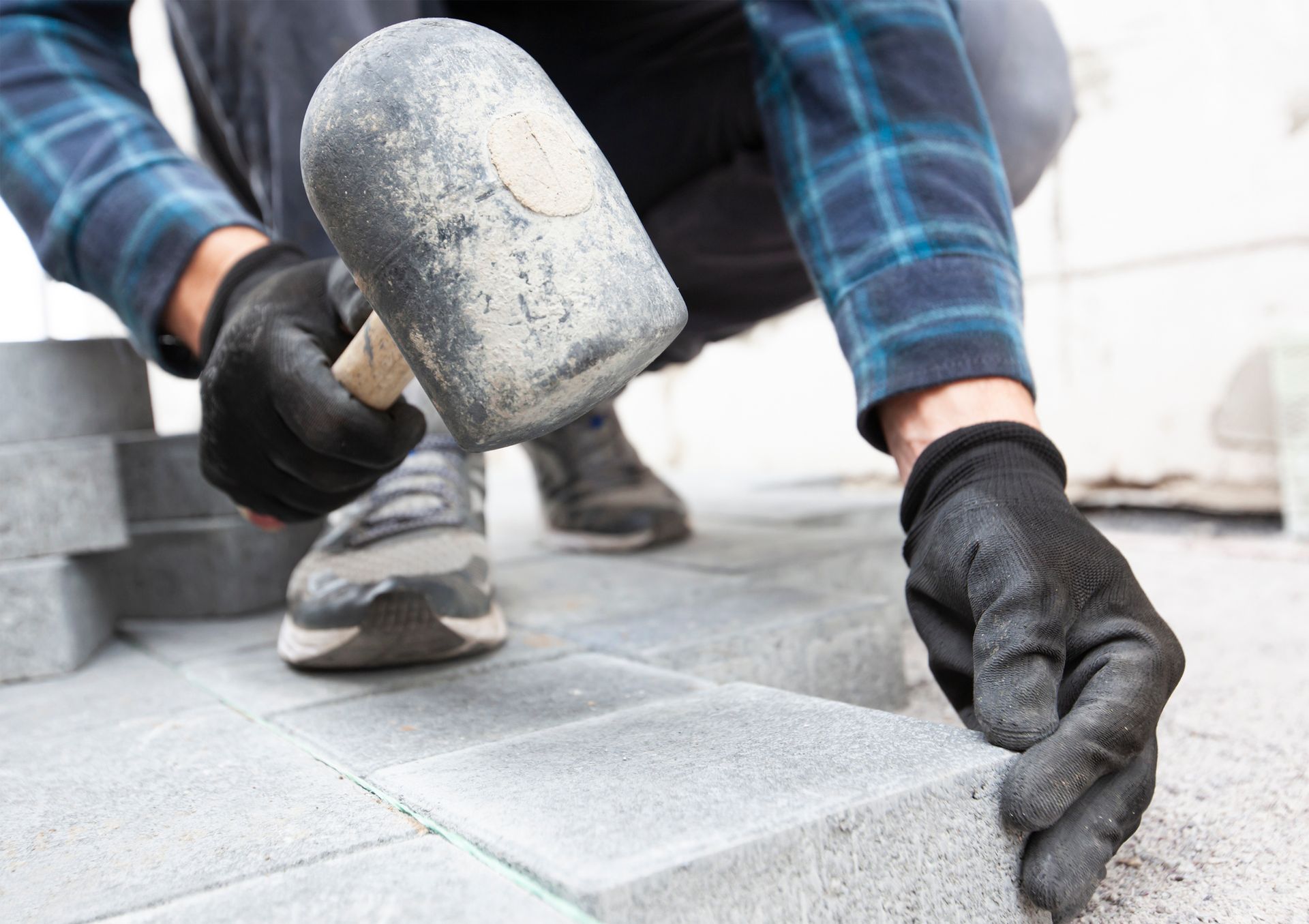 Man Paving A Way Cobblestones Hammering Stock Photo Man Paving A Way Cobblestones Hammering Stock Photo