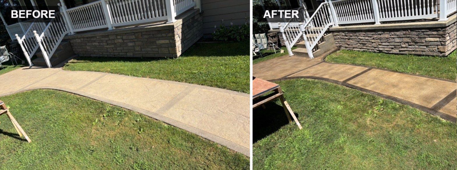Before and after concrete walkway sealing in Central NY by Distinctive Stone & Concrete
