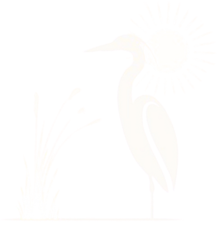 Faint silhouette of a white heron standing in shallow water