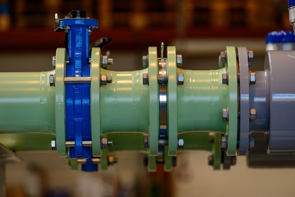 A Close Up of a Green Pipe With a Blue Valve Attached to It — NQBC Pty Ltd in Moranbah, QLD