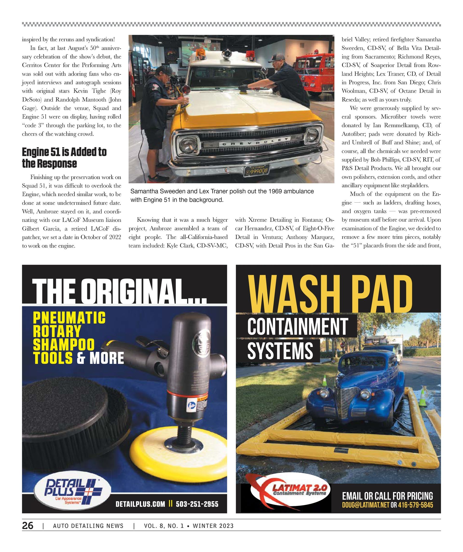 Page with auto detailing articles, tools, and car wash containment systems.