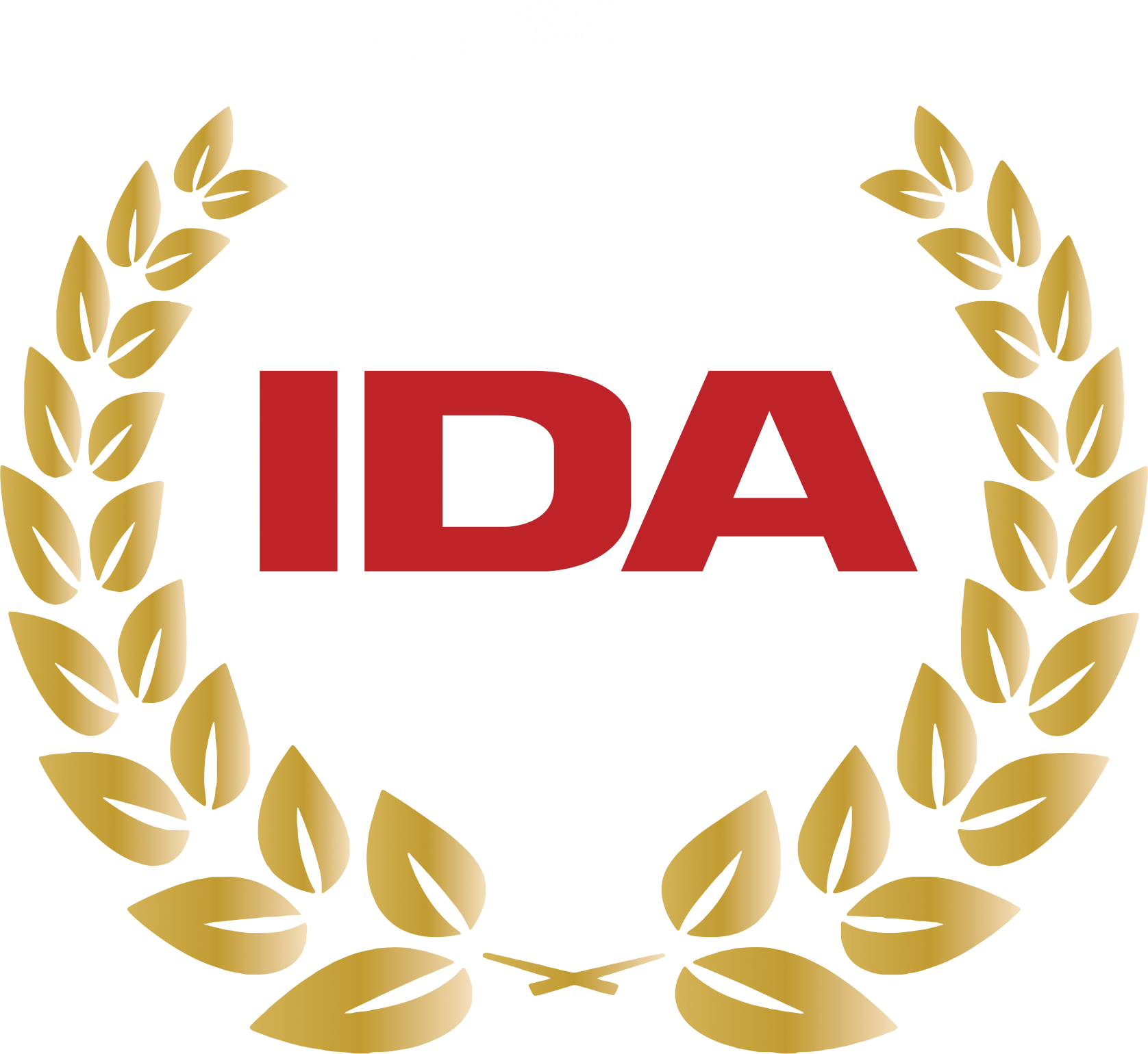 IDA logo with gold laurel wreath and red letters.