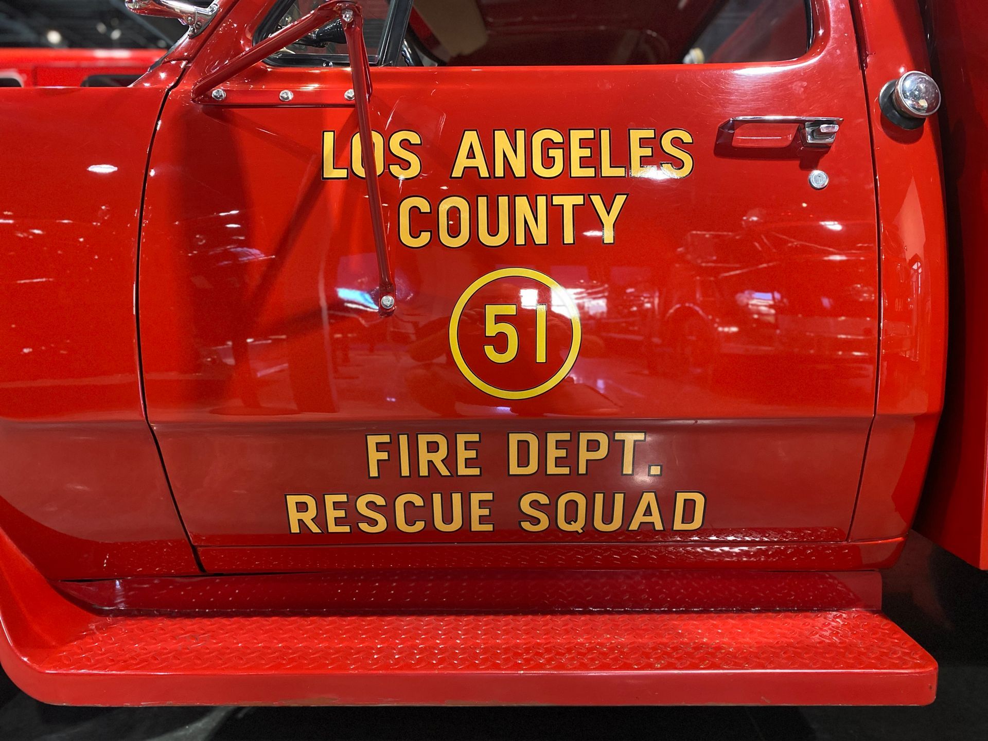 Red fire truck door with