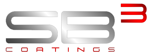 SB3 Coatings logo with silver SB3 and red superscript 3, 