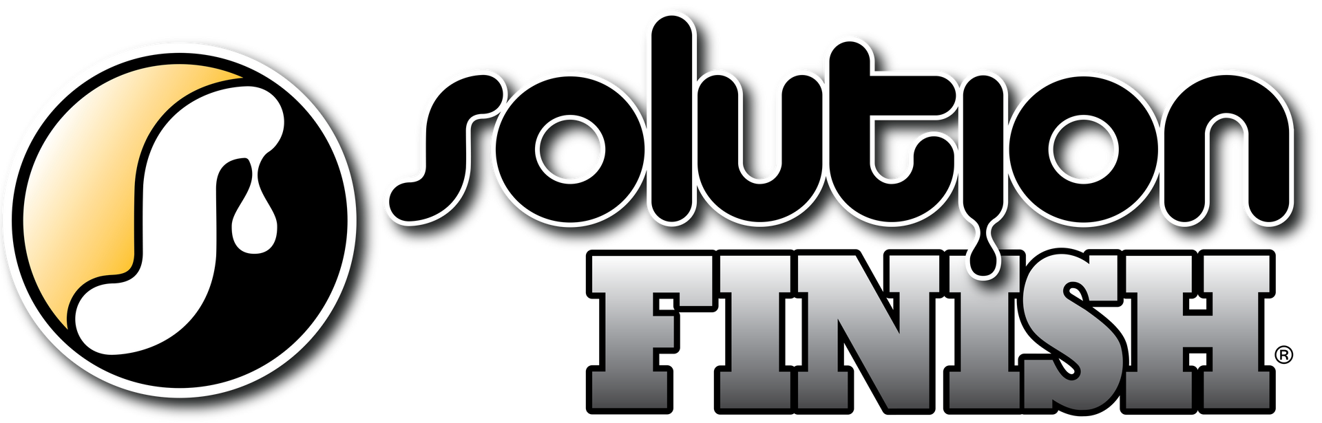 Logo for Solution Finish: Black and white circle with a stylized 