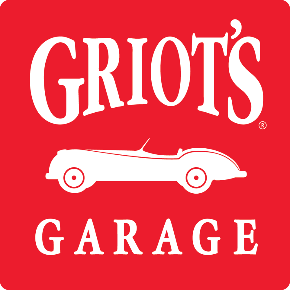 Griot's Garage logo: white text and classic car image on a red background.
