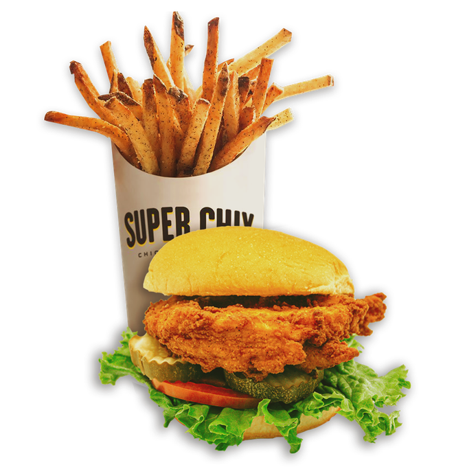 Chicken sandwich with fries from 