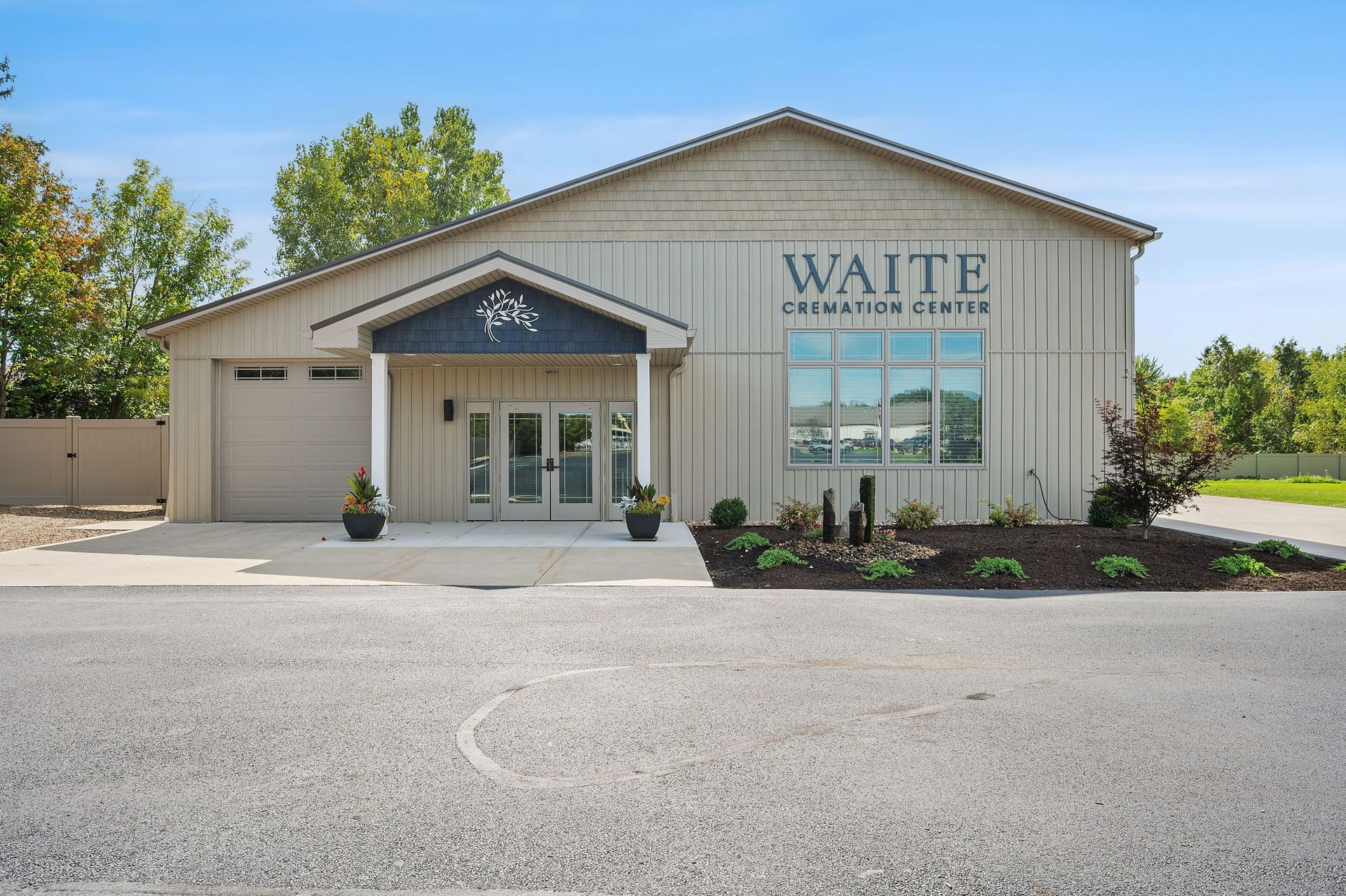 Exterior of the Waite Cremation Center in Brunswick, Ohio, showing the main entrance and building signage.