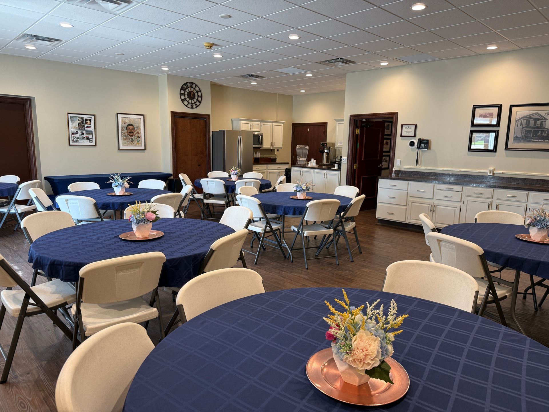 Community Room at Waite Funeral Homes in Brunswick set up for a gathering