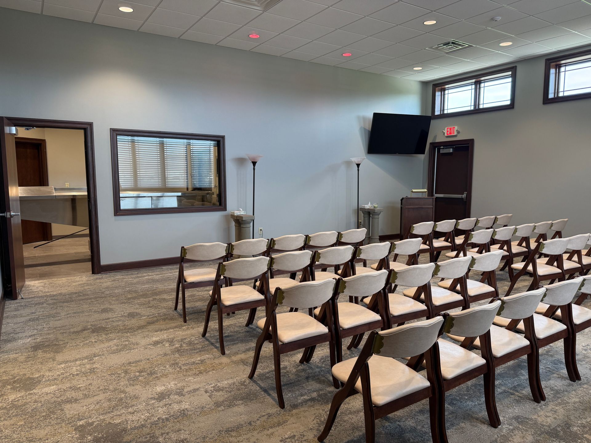 Gathering space with optional crematory viewing at the Waite Cremation Center in Brunswick, Ohio