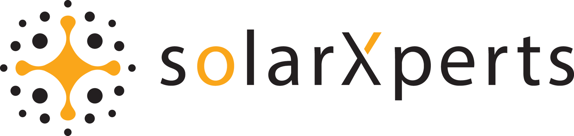 SolarXperts logo with a circular design and text. The circle has orange and black dots.
