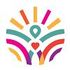 A colorful, abstract logo featuring a central heart shape and a pin icon, surrounded by radiating curved lines.