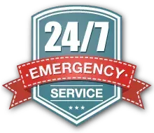 24 hour emergency service logo for John's Heating, Cooling, and Appliance Repair