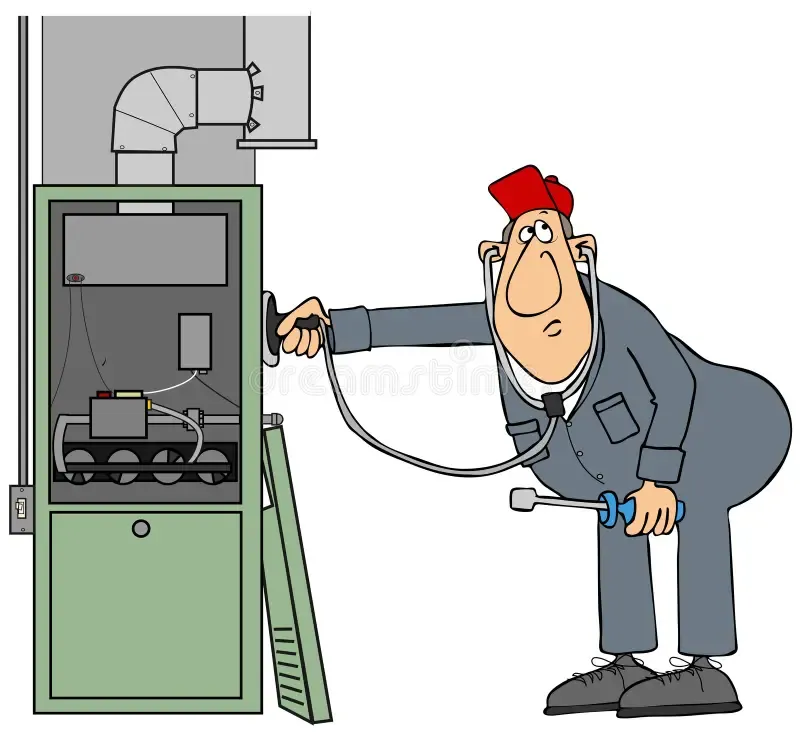 Technician checking old gas furnace