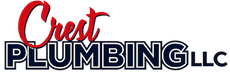 Crest Plumbing logo with red script &ldquo;Crest&rdquo; above bold blue &ldquo;PLUMBING&rdquo; text