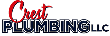 Crest Plumbing logo with red script &ldquo;Crest&rdquo; above bold blue &ldquo;PLUMBING&rdquo; text