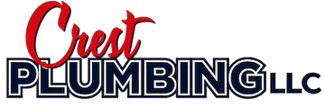 Crest Plumbing logo with red script &ldquo;Crest&rdquo; above bold blue &ldquo;PLUMBING&rdquo; text