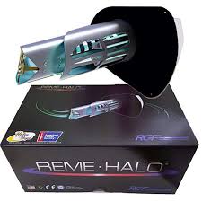 A rene halo air purifier is sitting on top of a box.
