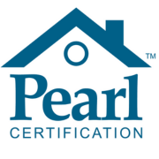 Pearl Certification logo with blue house roof icon and teal text