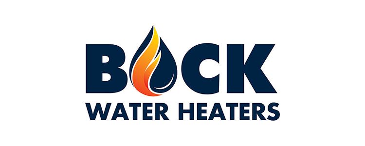 BOCK Water Heaters logo with dark blue text and a flame icon in orange and yellow
