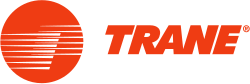 Trane logo in orange with a circular emblem and italic wordmark on a white background