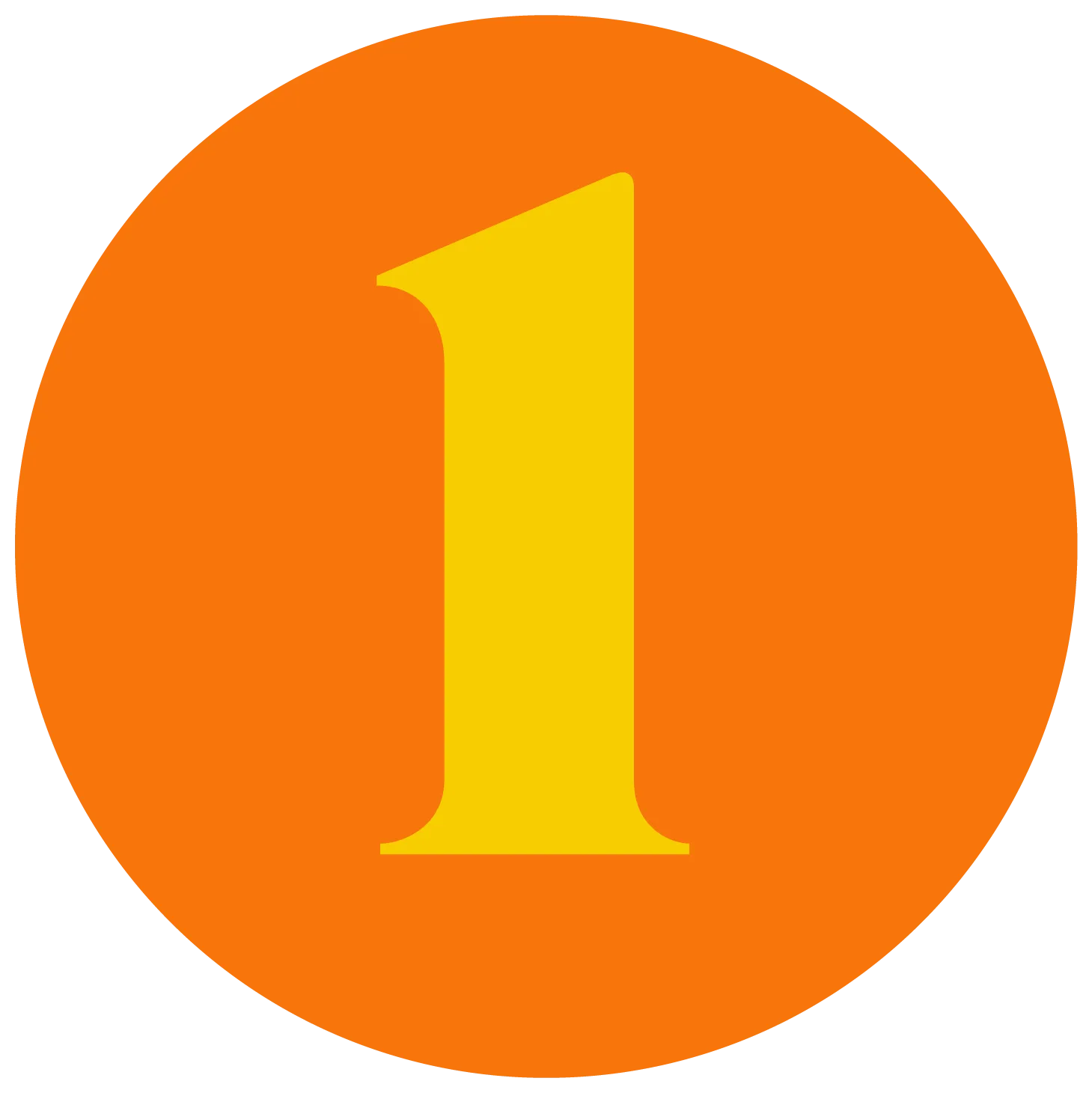 Orange circle with a yellow number 1