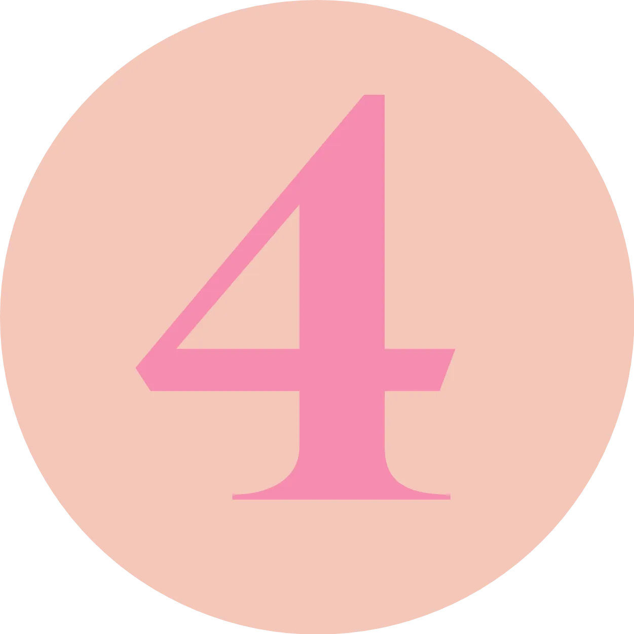 Pink number 4 on a pale peach circle background